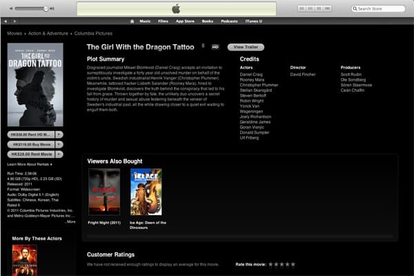 iTunes 香港店開始提供電影售賣及租賃服務